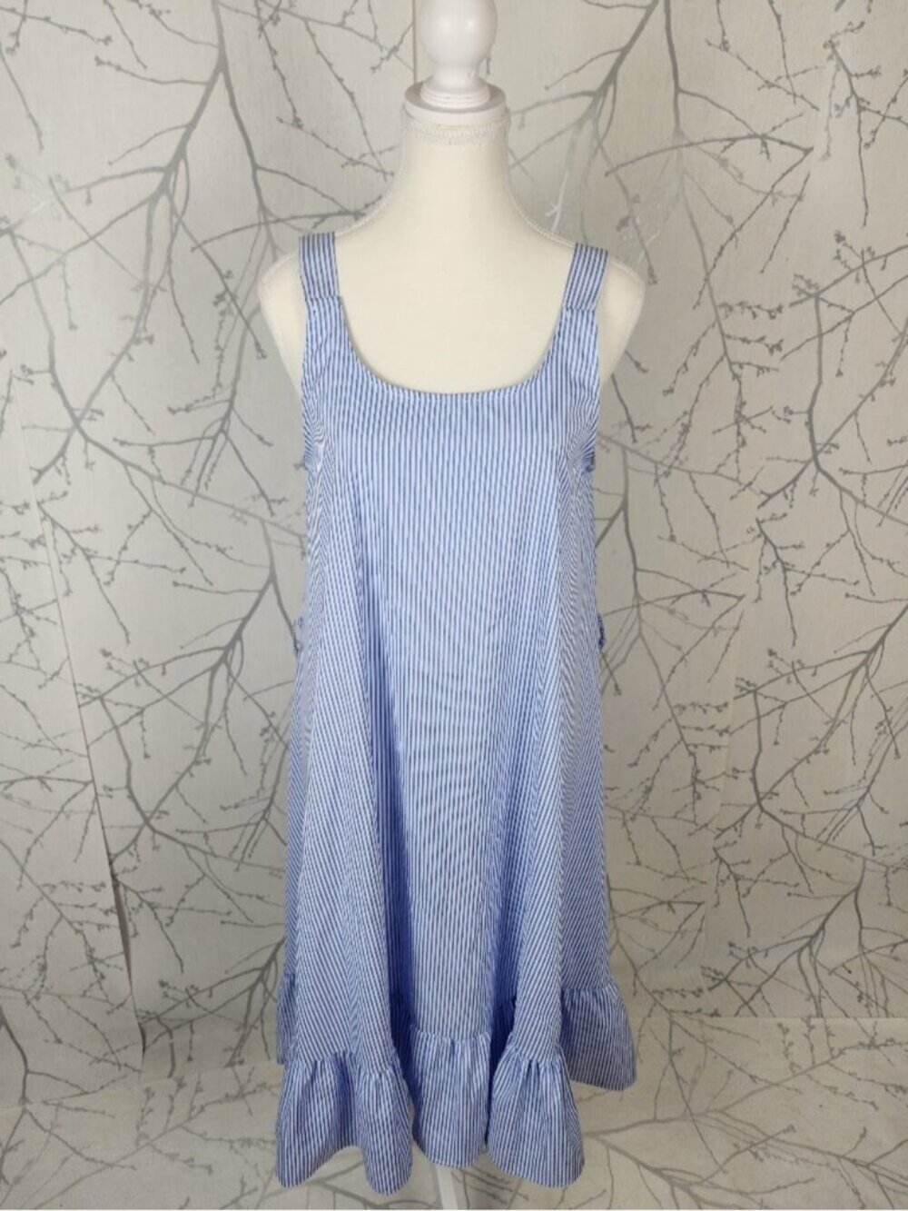 Rinascimento Blue Pinstripe Round Neck Peplum Shift Dress